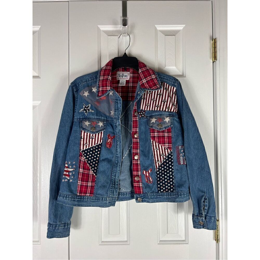 Tantrums Womens Fourth of July Patriot Jean Jacket Stars N Stripes Small